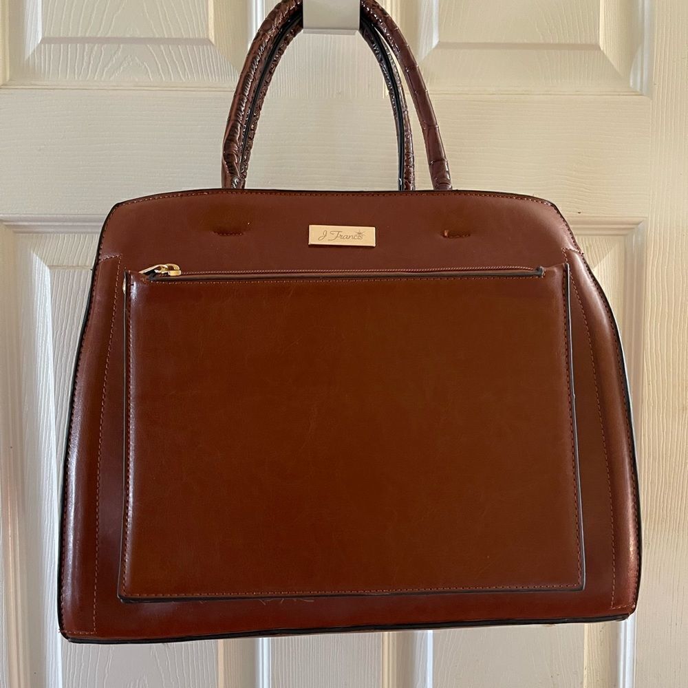 NWOT J Francis Brown satchel bag with crocs embossed print on sides & st…